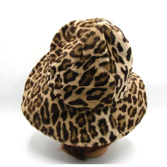Mr. John Classic Womens Faux Fur Leopard Print Wide Brim Bucket Hat Fuzzy 1960s main image 3